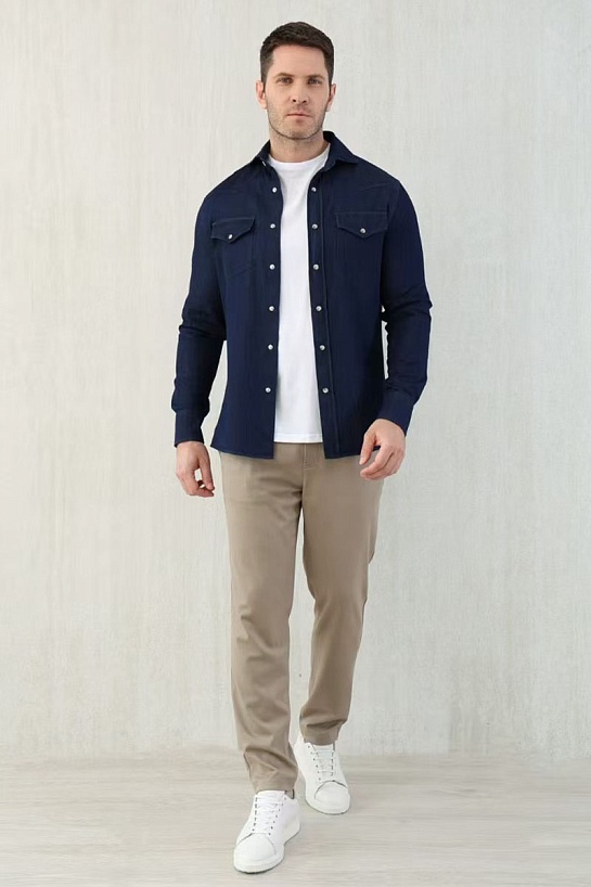 Мужская тёмно-синяя рубашка Brunello Cucinelli Premium