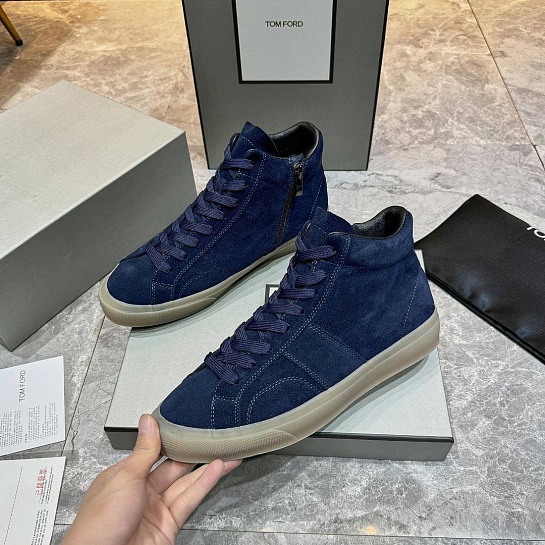 Замшевые кроссовки с мехом Tom Ford high-top - Navy