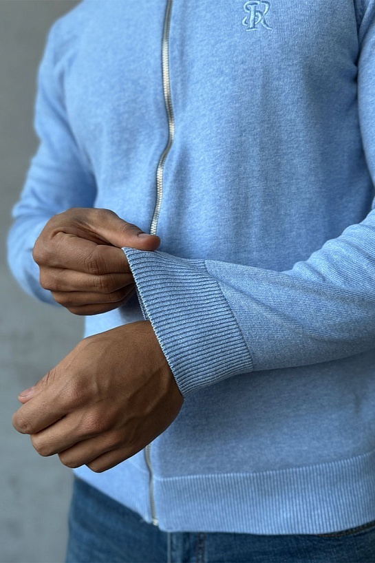 Мужская голубая кофта на молнии Stefano Ricci logo-embroidered