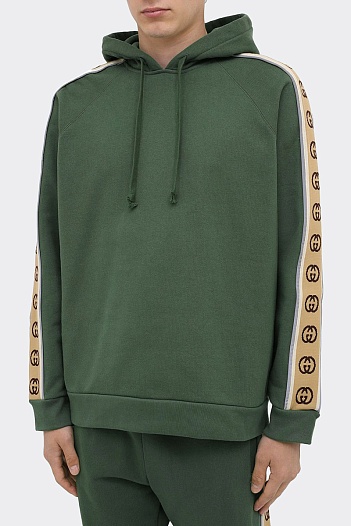 Зелёное оверсайз худи Gucci Interlocking G stripe   