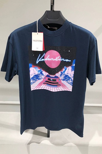 Мужская тёмно-синяя футболка Valentino graphic-print   