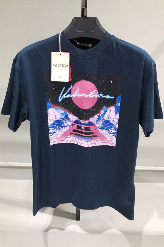 Мужская тёмно-синяя футболка Valentino graphic-print