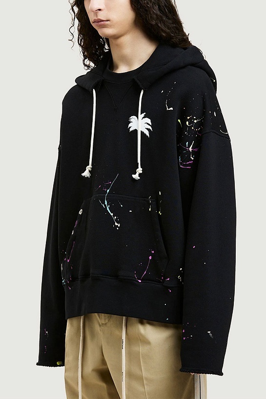Чёрное оверсайз худи Palm Angels paint-splatter effect