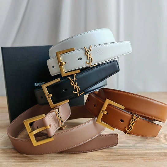 Кожаный ремень Yves Saint Laurent (ширина 3 см)