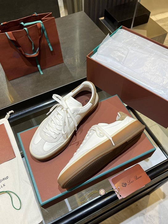Женские замшевые кроссовки Loro Piana Premium - White