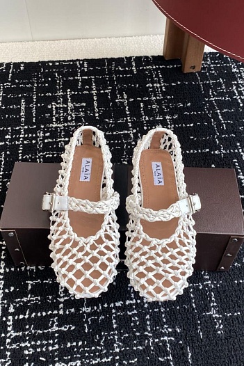Женские плетёные балетки ALaia Premium - White   