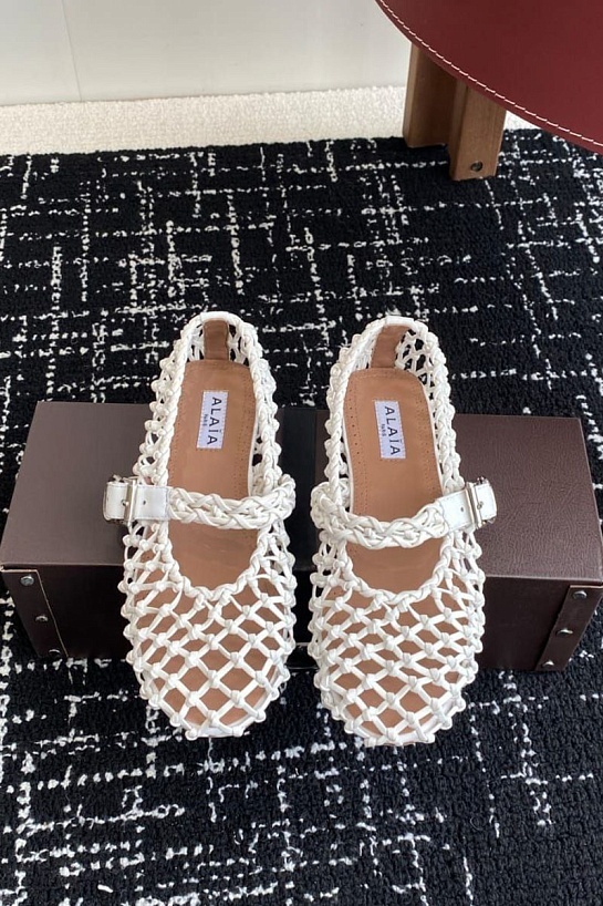 Женские плетёные балетки ALaia Premium - White