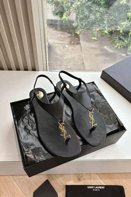 Женские кожаные сандалии Yves Saint Laurent Premium - Black