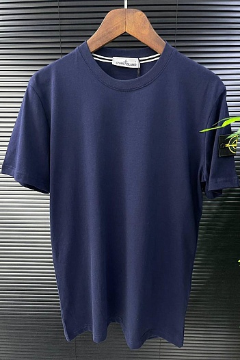 Тёмно-синяя мужская футболка с патчем на плече Stone Island   