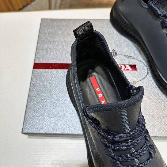 Мужские кожаные кроссовки Prada lace-up - Navy