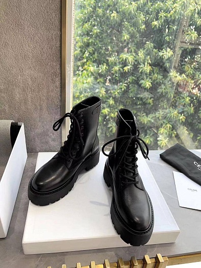 Женские кожаные ботинки Celine Premium - Black   