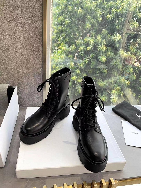 Женские кожаные ботинки Celine Premium - Black