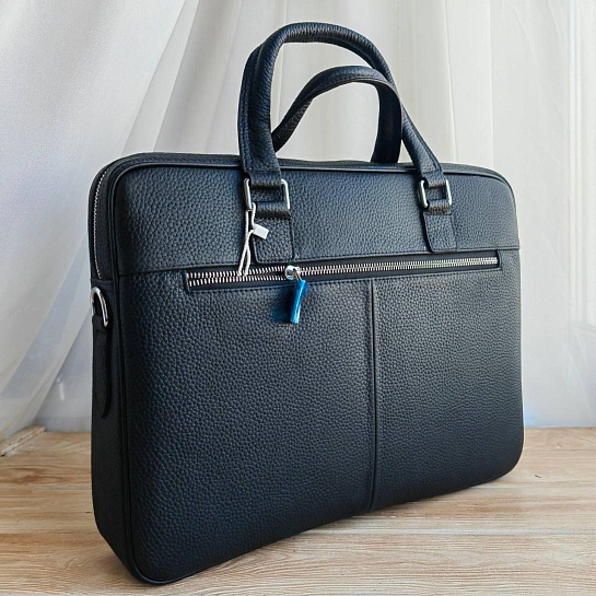 Мужская кожаный портфель Prada 38x28 см - Black
