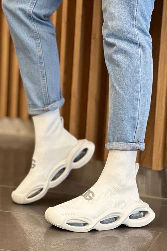 Женские белые кроссовки Dolce&Gabbana Wave mid-top