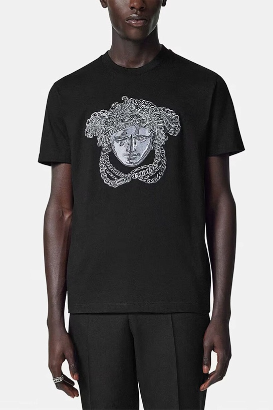 Мужская футболка Versace Medusa logo-embroidered - Black