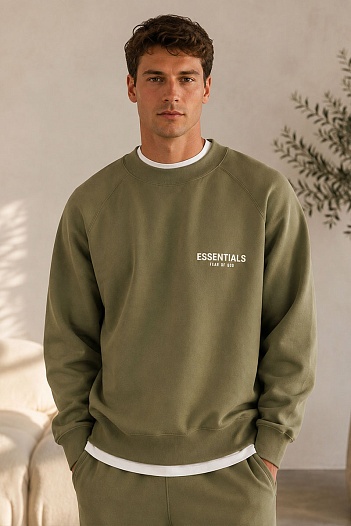 Зелёный свитшот Fear Of God Essentials Flocked Logo   