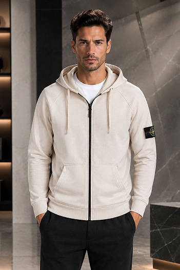 Бежевая кофта на молнии Stone Island compass-patch   