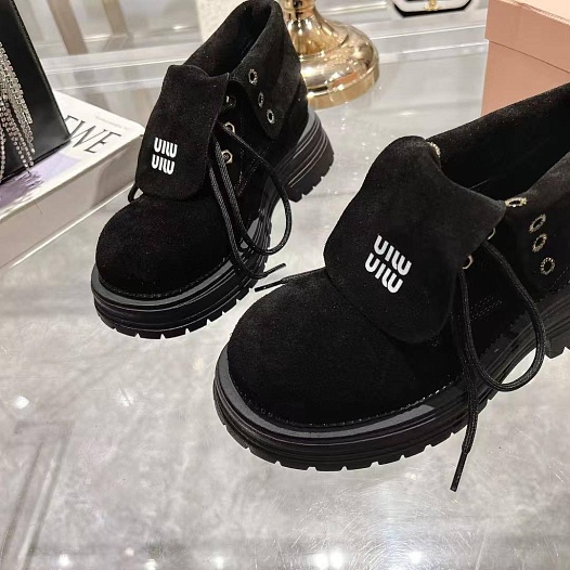 Женские замшевые ботинки MIU MIU Premium - Black   