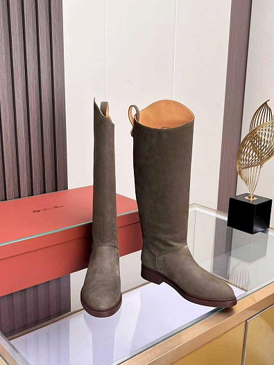 Женские замшевые сапоги Loro Piana premium - Grey   