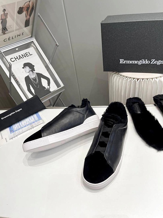 Кроссовки с мехом Ermenegildo Zegna Triple Stitch low-top - Black