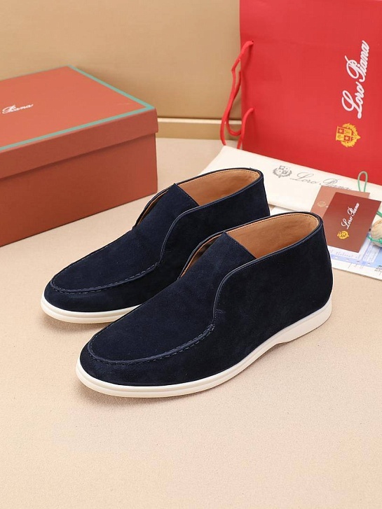 Замшевые лоферы с меховой стелькой Loro Piana Open Walk - Navy
