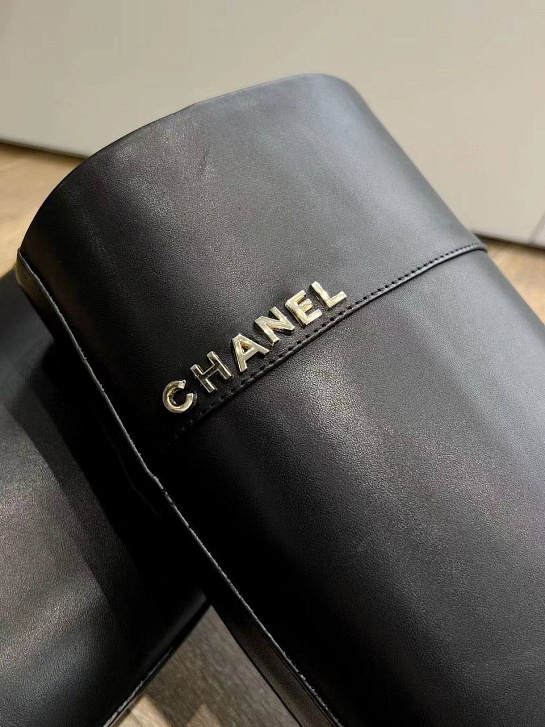 Женские кожаные сапоги Chanel Premium - Black