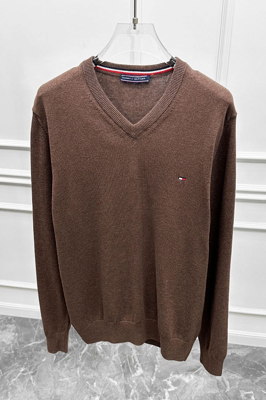Мужской джемпер Tommy Hilfiger logo-embroidered - Brown