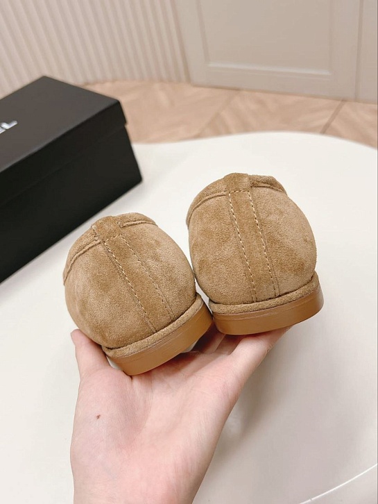 Женские замшевые лоферы с мехом Chanel Premium - Chestnut