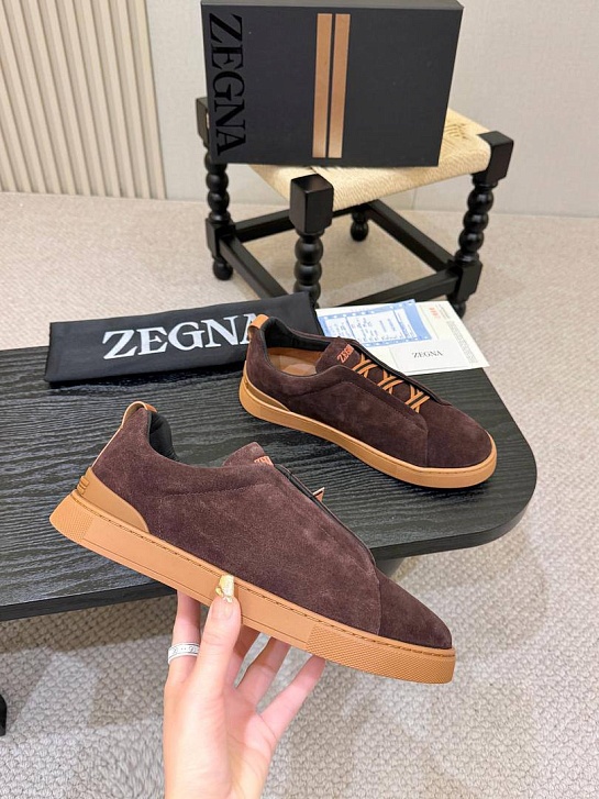 Замшевые кроссовки Ermenegildo Zegna Triple Stitch - Brown