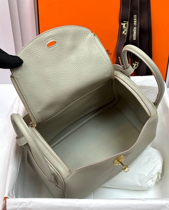 Женская кожаная сумка Hermes Lindy Premium 26x18x13 см - Grey