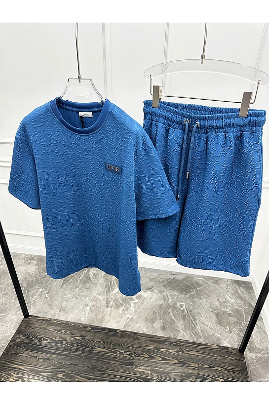 Шорты синего цвета Dior logo all-over embossed