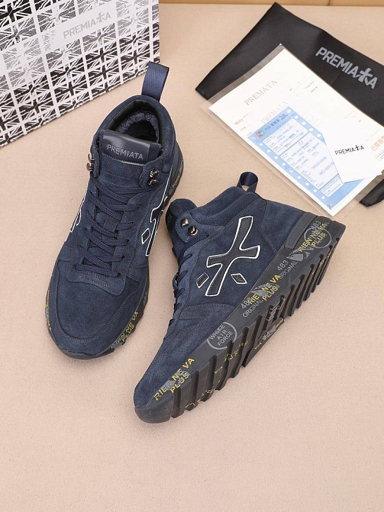 Замшевые кроссовки с мехом Premiata high-top - Navy