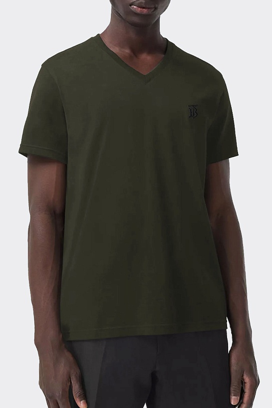 Зелёная футболка Burberry Monogram Motif V-neck