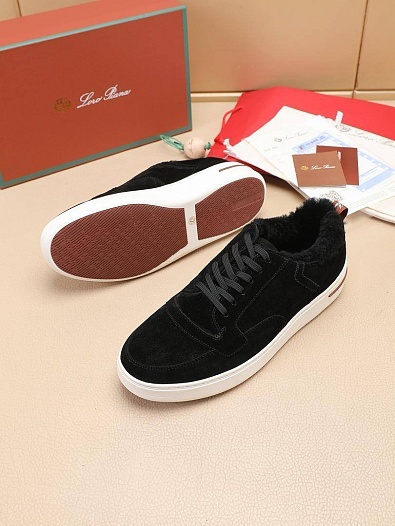 Кроссовки с мехом Loro Piana Newport Walk - Black   