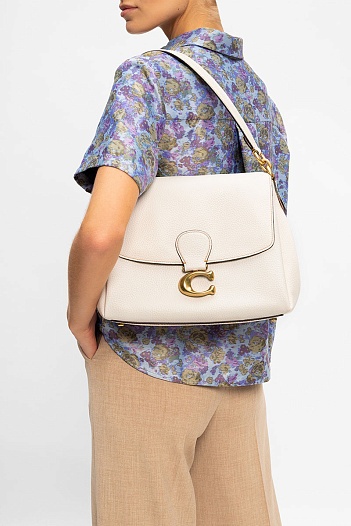 Кожаная сумка белого цвета Coach May 31x23 см   
