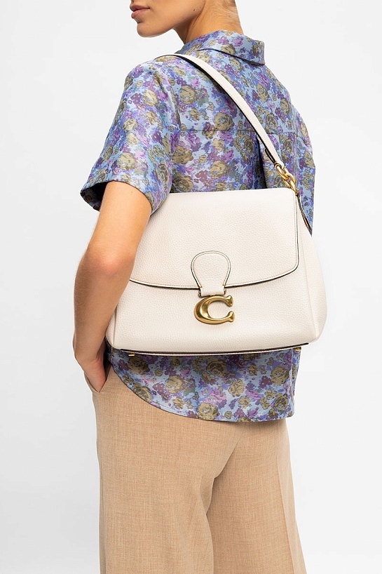 Кожаная сумка белого цвета Coach May 31x23 см