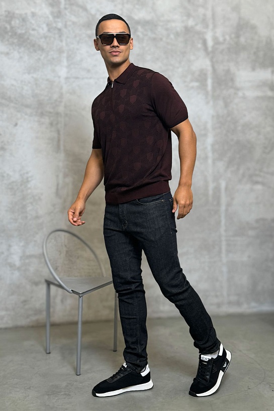 Мужское поло бордового цвета Zilli zip neck