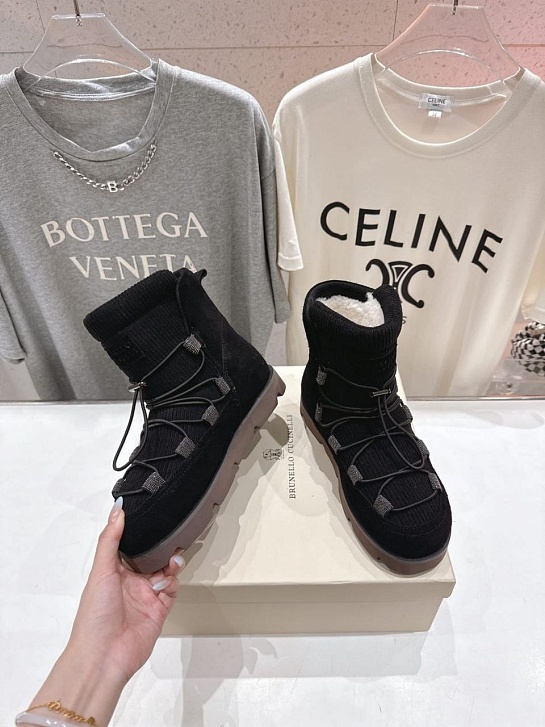 Женские ботинки с мехом Brunello Cucinelli premium - Black