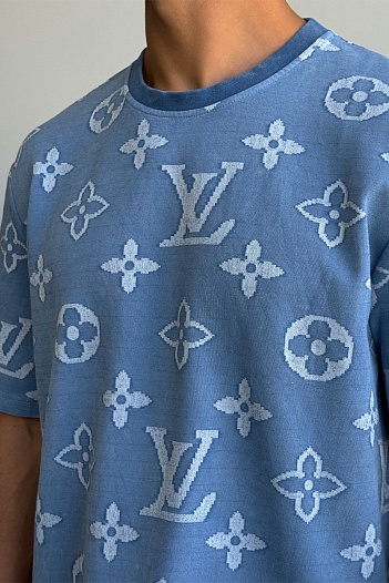 Синяя оверсайз футболка Louis Vuitton Monogram   