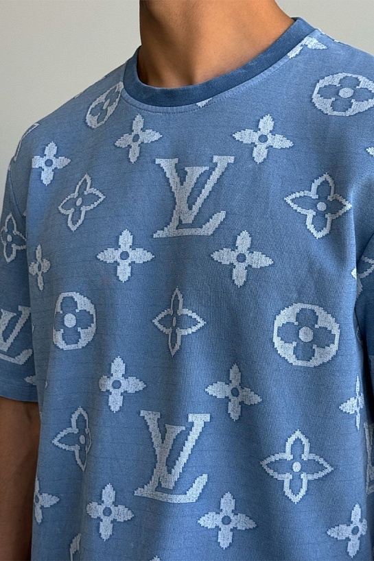 Синяя оверсайз футболка Louis Vuitton Monogram