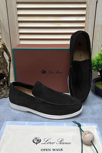 Мужские замшевые лоферы Loro Piana Open Walk - Black   