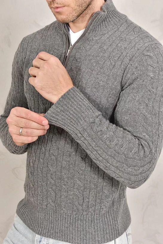 Кашемировый свитер Loro Piana Premium zip-neck - Dark Grey