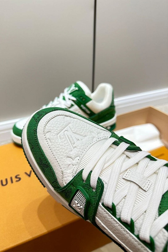 Кожаные кроссовки Louis Vuitton Trainer Monogram - White / Green