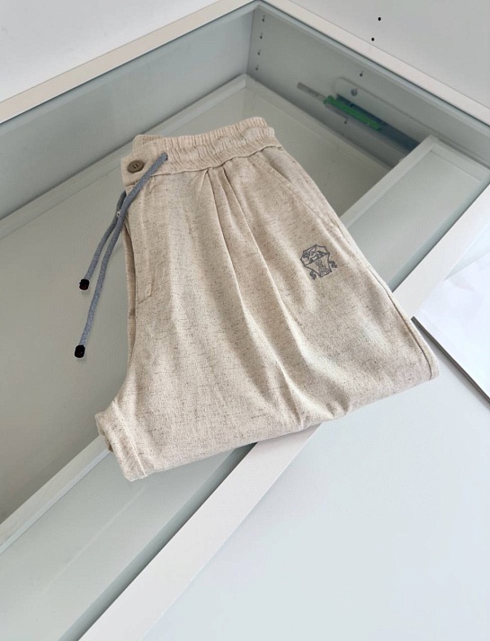 Льняные штаны Brunello Cucinelli Premium - Light Beige