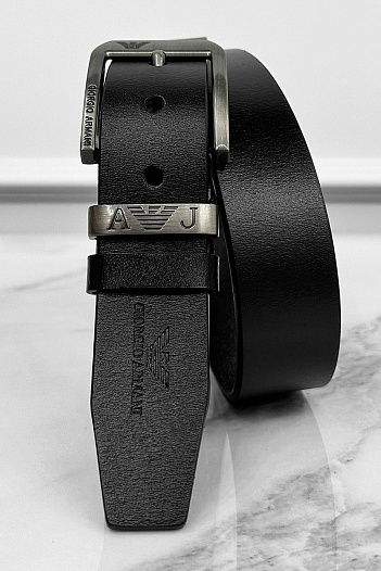 Мужской кожаный ремень Armani чёрного цвета   