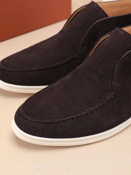 Замшевые лоферы с меховой стелькой Loro Piana Open Walk - Brown