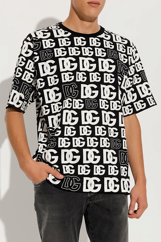 Чёрная футболка Dolce & Gabbana monogram all-over