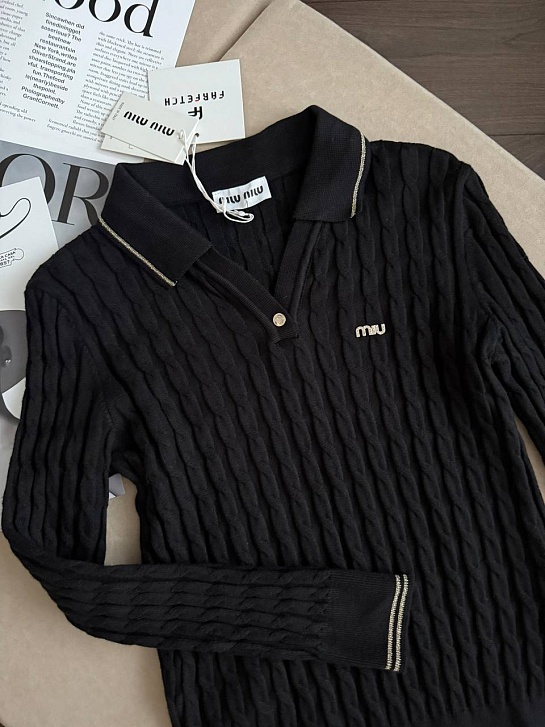Женское поло с длинным рукавом MIU MIU premium - Black