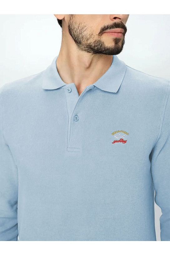 Голубое поло с длинным рукавом Paul & Shark