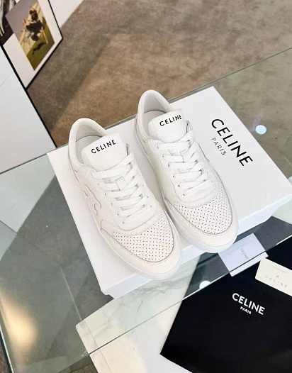 Женские кожаные кроссовки Celine Premium - White   